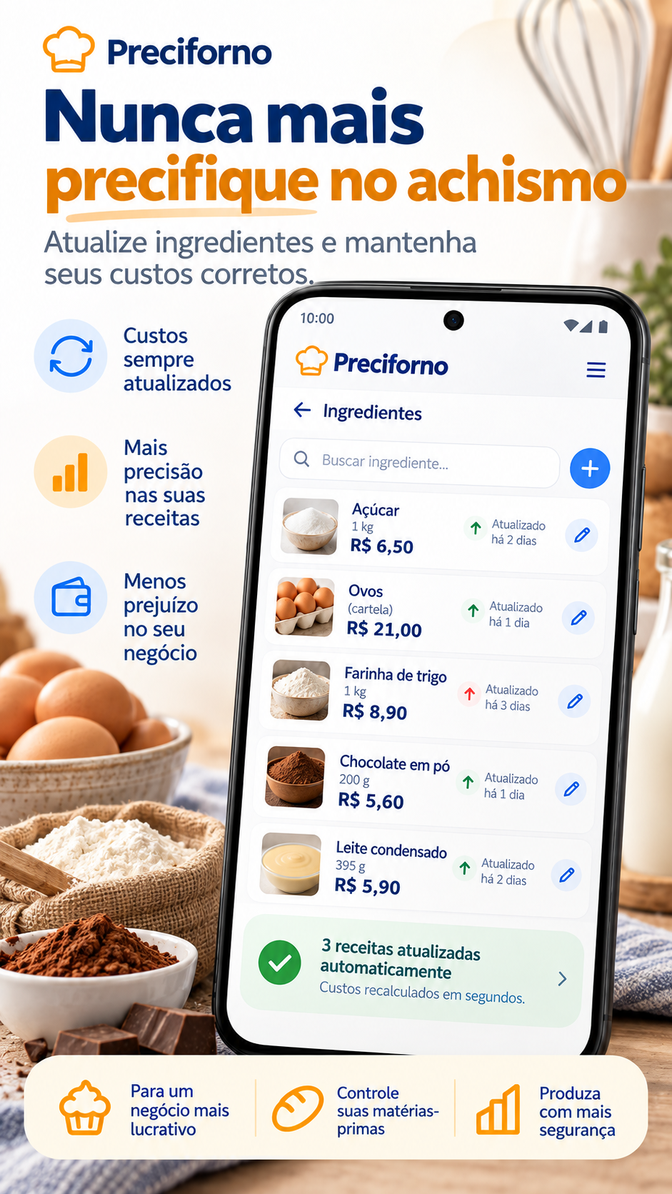 Atualização de preços de ingredientes